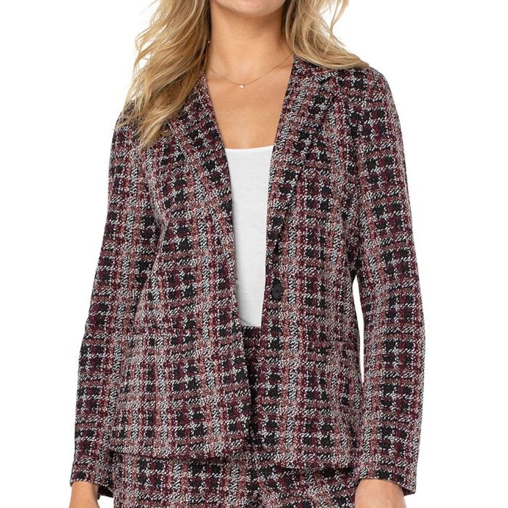Liverpool Los Angeles Women's Black Plaid One-Button Blazer Jacket S B4HP
